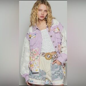 POL YKJ103A Lavender Patchwork Jean Jacket
